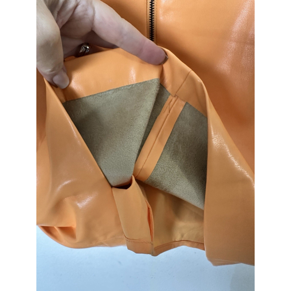 House of Harlow 1960 Vegan Faux Leather Mini Dress Large Orange Papaya $189 - Picture 10 of 12